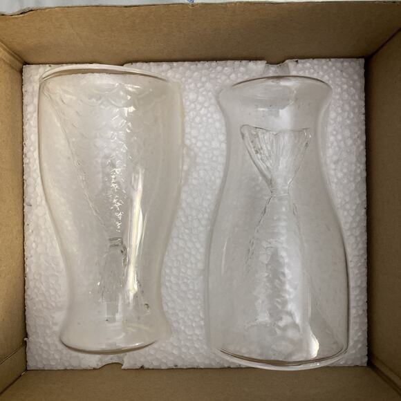 Pair Mermaid Tail Shaped Clear Double Wall Drinking Glass 5.2" inch New/Open Box - Picture 3 of 4